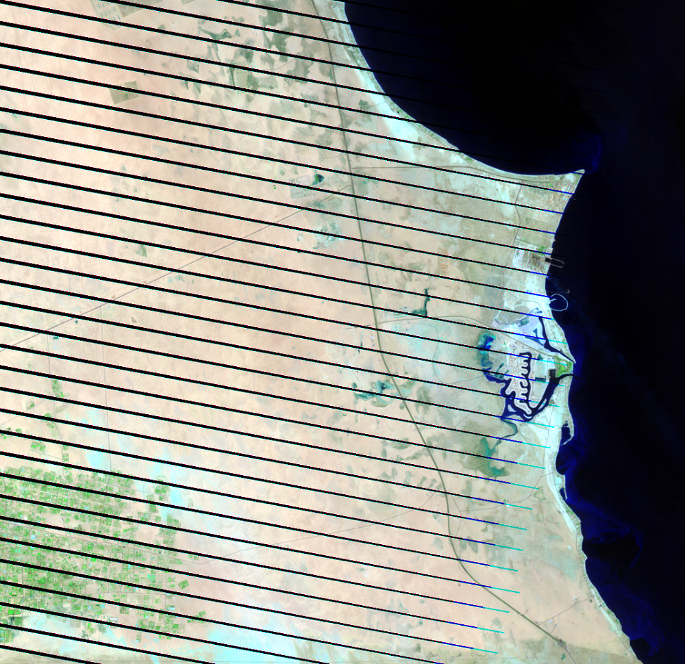 July 7, 2005, Landsat 7 (path/row 165/40) — Sabah Al Ahmad Sea City, Kuwait