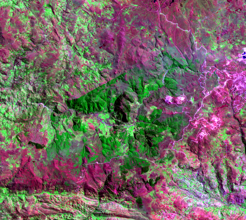 Aug. 19, 1999, Landsat 7 (path/row 9/65) — Granja Porcón, Peru