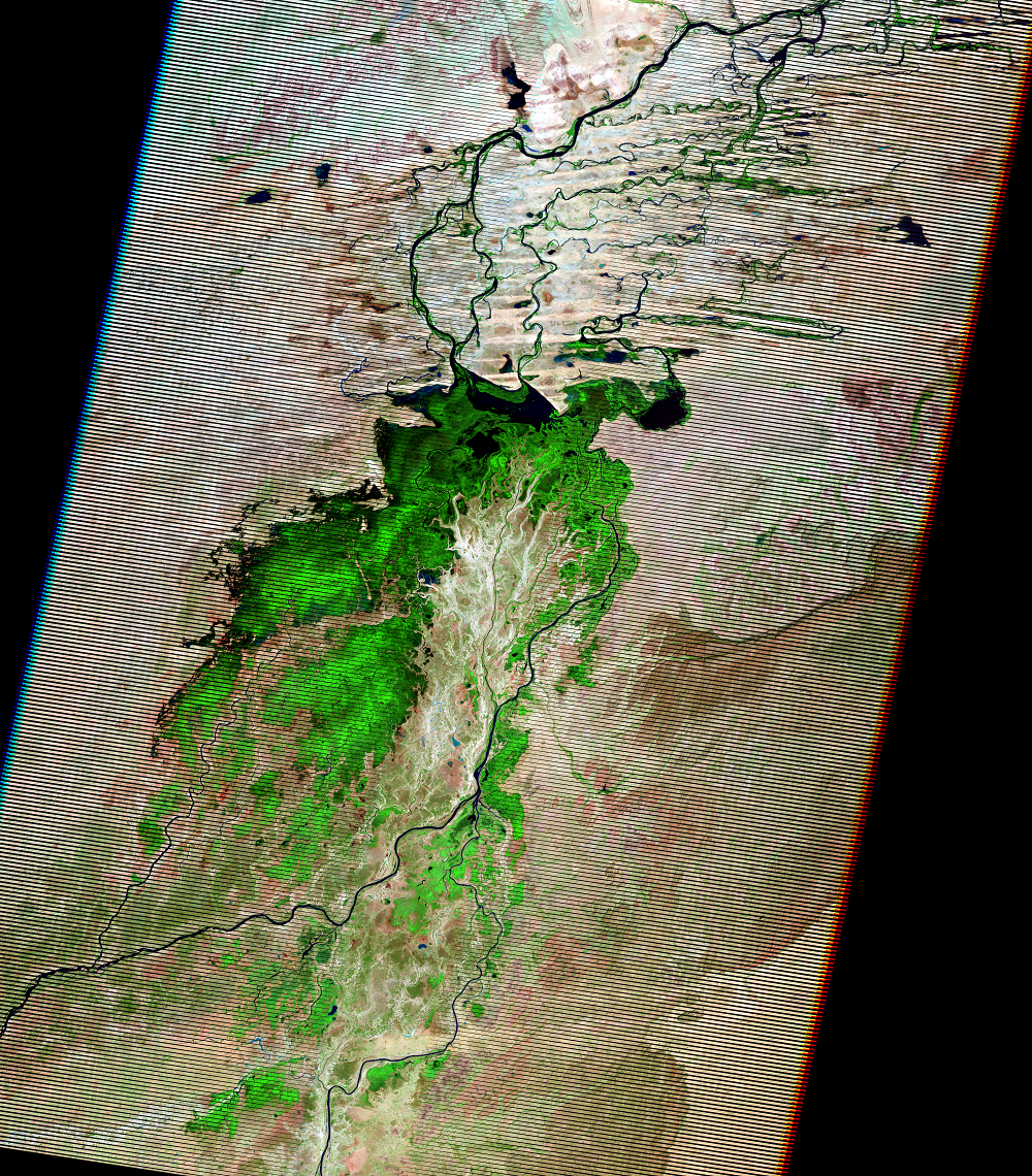 Nov. 29, 2011, Landsat 7 (path/row 197/49,50) — Annual change on the Niger River Inland Delta, Mali