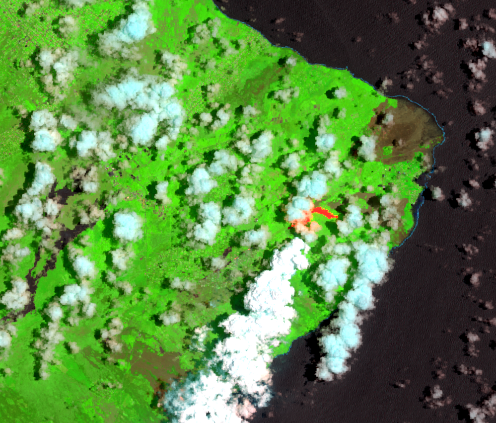 May 14, 2018, Landsat 8 (path/row 62/47) — 2018 lower East Rift Zone eruption, HI, USA