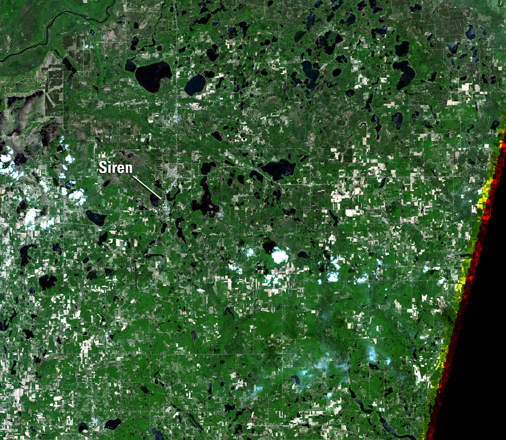 May 18, 2001, Landsat 7 (path/row 27/28) — Siren, WI, USA, tornado path
