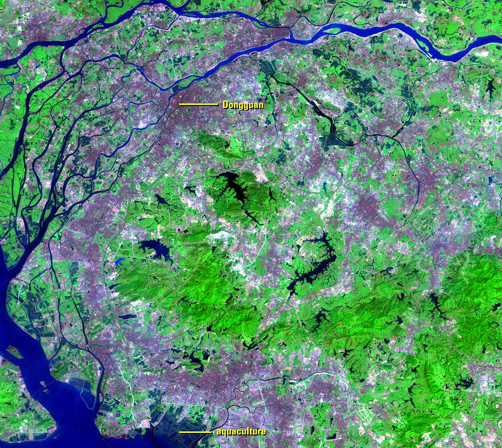 Oct. 22, 2005, Landsat 5 (path/row 122/44) — Urbanization around Dongguan, China