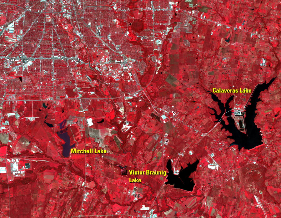 Nov. 1, 2018, Landsat 8, (path/row 27/40) — Reservoirs, southeastern San Antonio, TX, USA