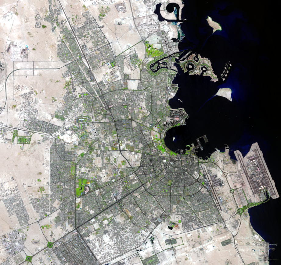 Sep. 12, 2014, Landsat 8 (path/row 163/42) — urban growth of Doha, Qatar