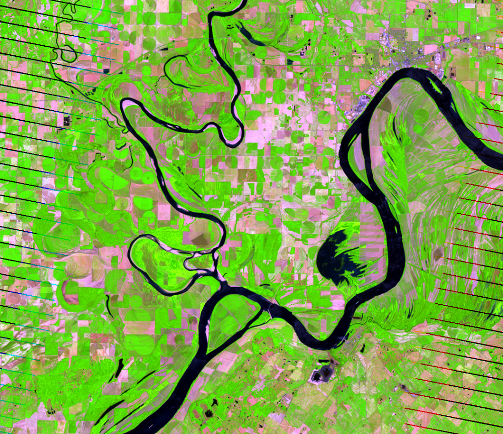 June 14, 2012, Landsat 7 (path/row 22/34) — New cutoff on the Wabash River, USA