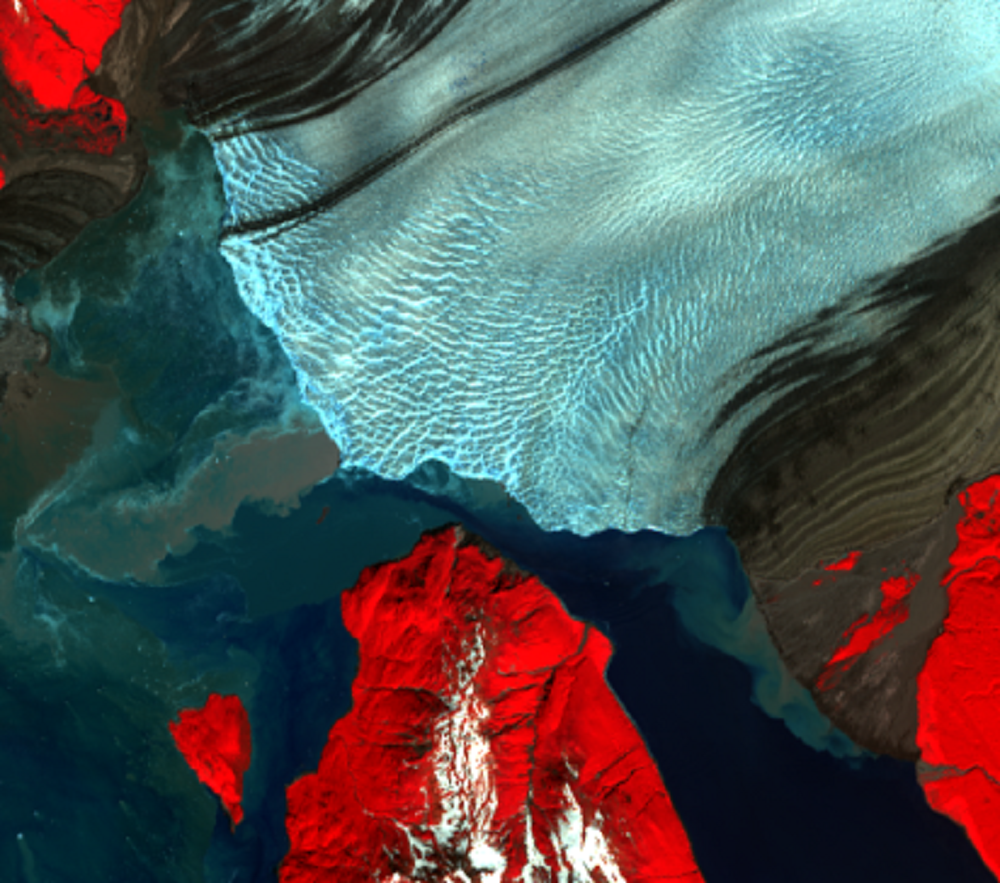 June 23, 2015, Landsat 8 (path/row 62/18) — Hubbard Glacier, Alaska, USA, close-up of the narrow channel