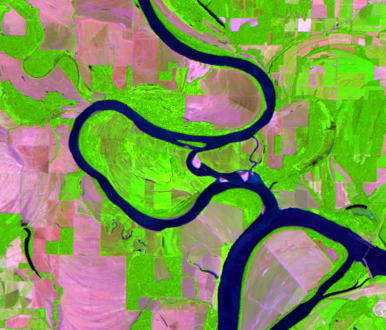 June 30, 2009, Landsat 5 (path/row 22/34) — New cutoff on the Wabash River, USA