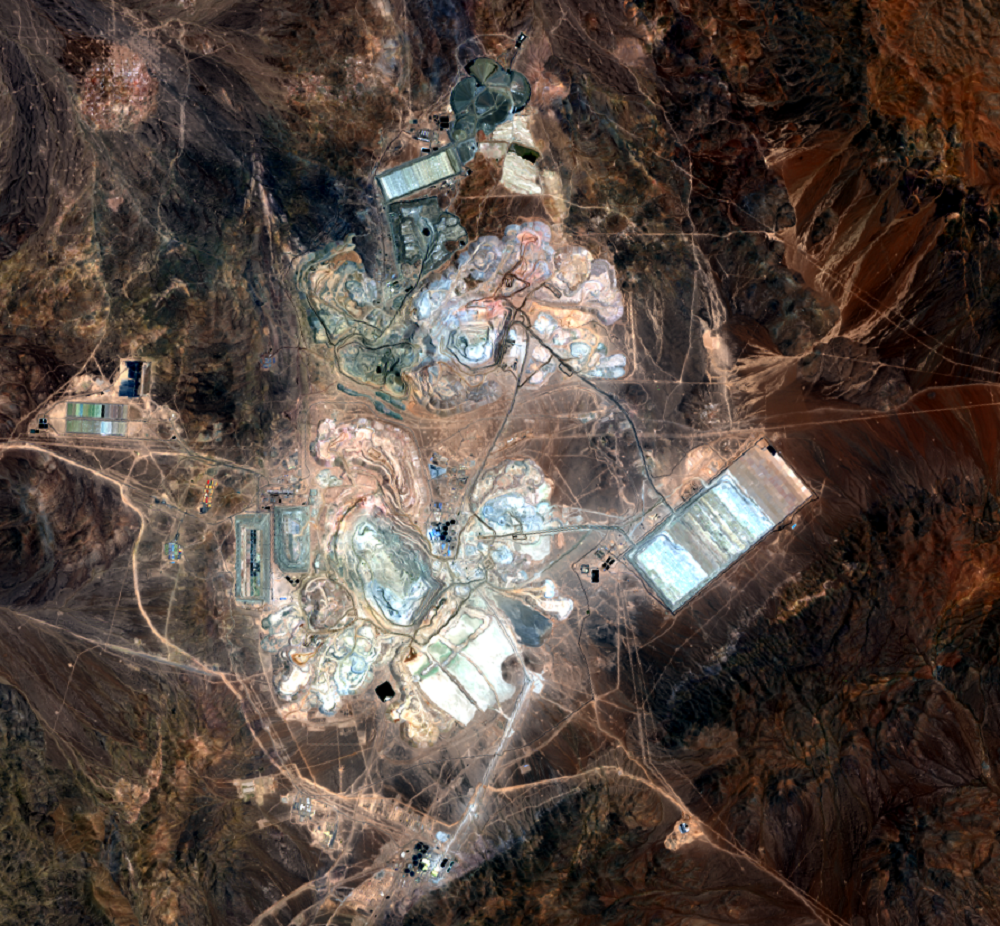Nov. 12, 2015, Landsat 8 (path/row 233/77) — Open pits at Escondida Mine, Chile