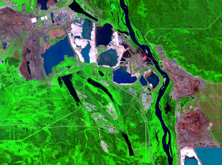 July 4, 2006, Landsat 5 (path/row 42/20) — mining and reclamation, Athabasca Oil Sands, Alberta, Canada