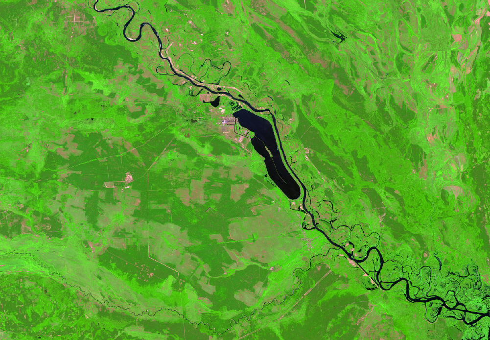 July 31, 2014, Landsat 8 (path/row 182/24) — Cooling pond at Chernobyl, Ukraine