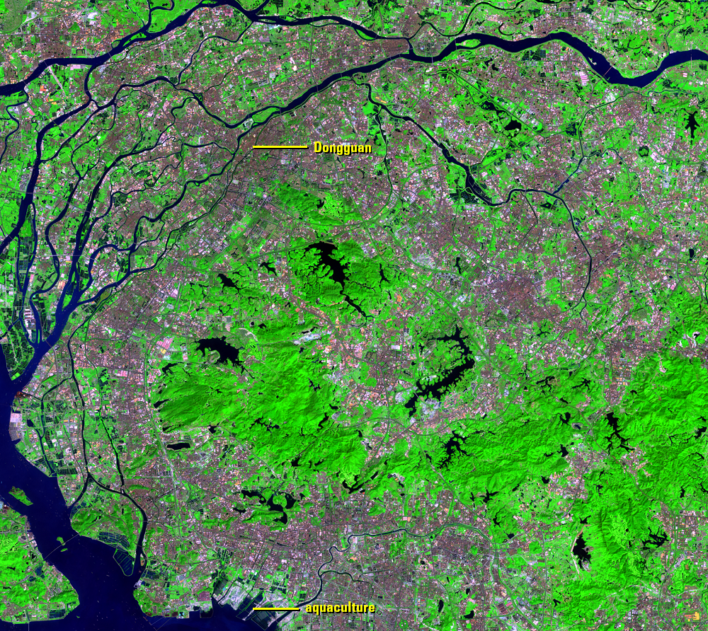 Oct. 23, 2017, Landsat 8 (path/row 122/44) — Urbanization around Dongguan, China