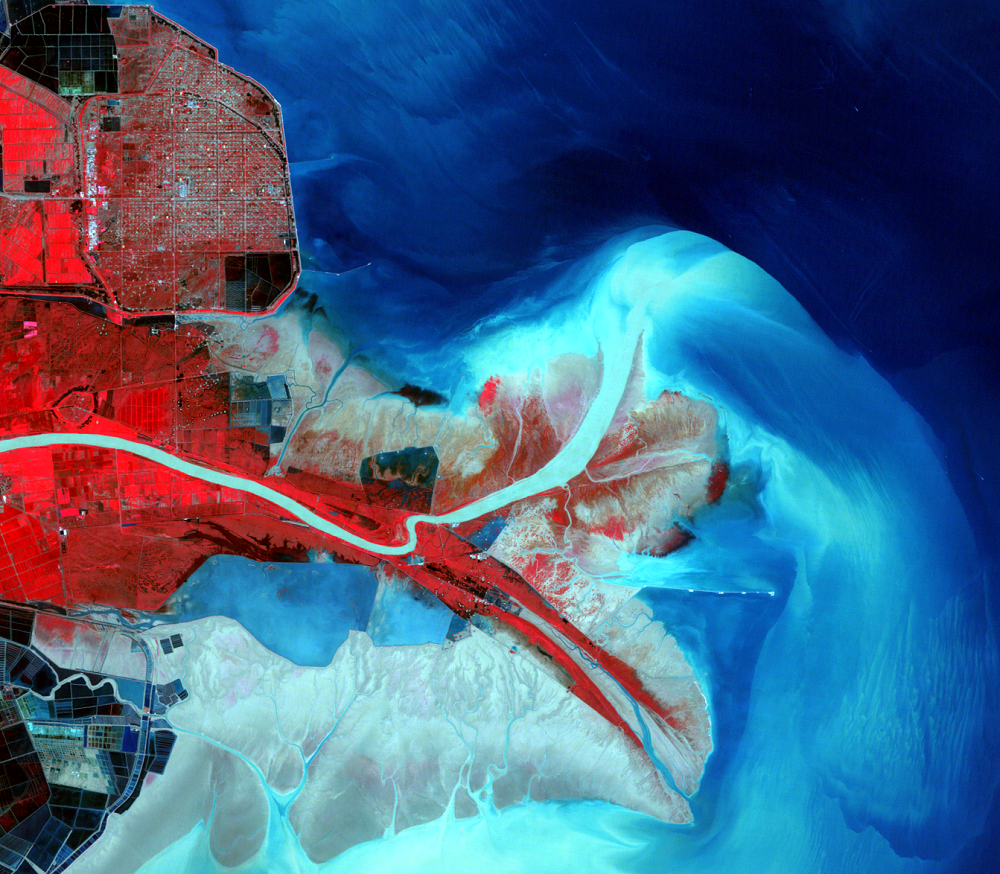 Sept. 11, 2010, Landsat 5 (path/row 121/34) — close up of the Huang He Delta, China