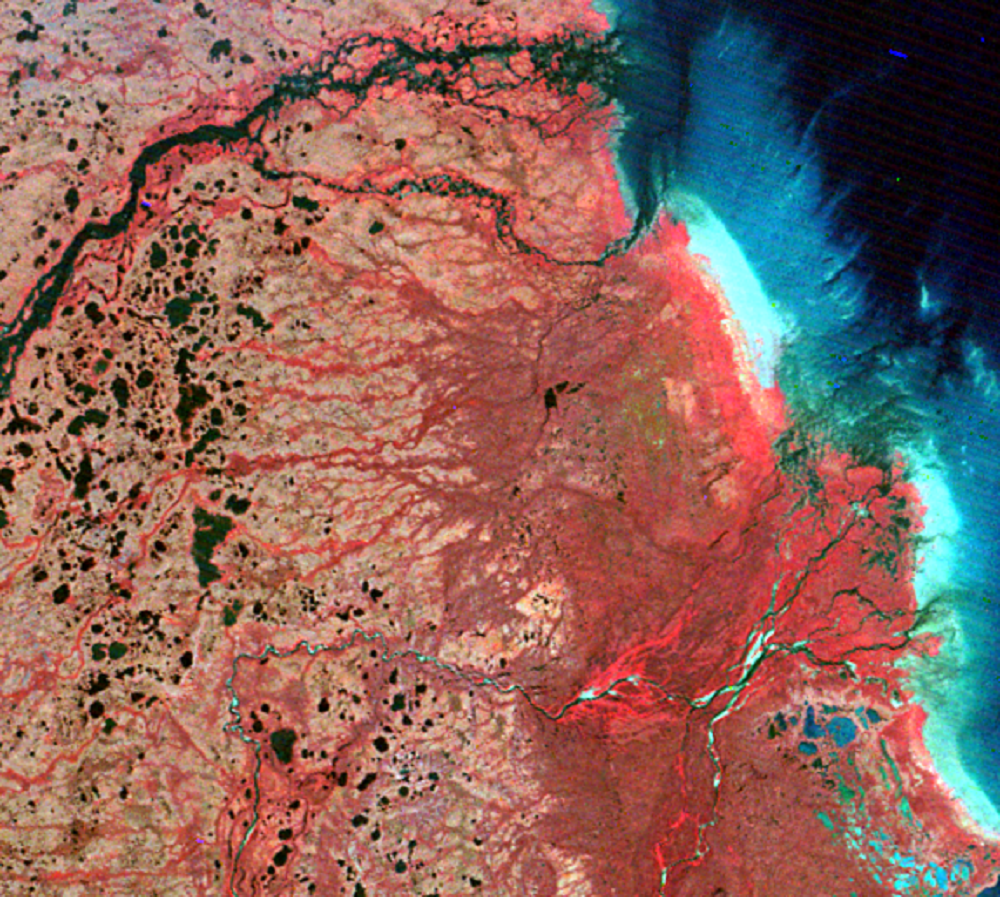 Aug. 14, 1973, Landsat 1 (path/row 35/19) — Knife River Delta, Canada