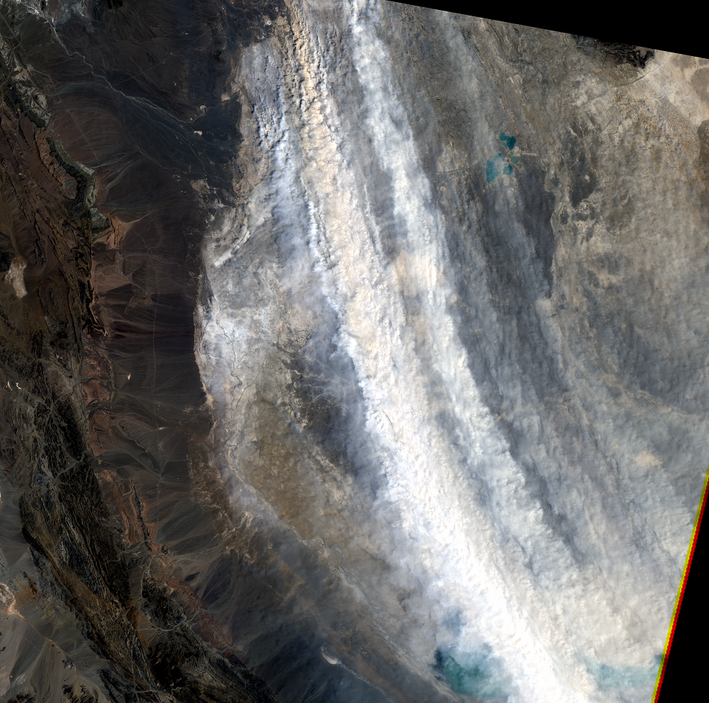 August 18, 2000, Landsat 7 (path/row 157/39) — Dust storm over Lake Hamoun, Iran and Afghanistan