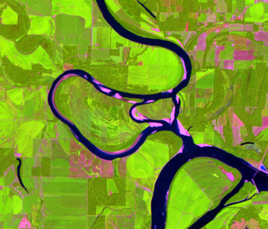 Aug. 4, 2010, Landsat 5 (path/row 22/34) — New cutoff on the Wabash River, USA