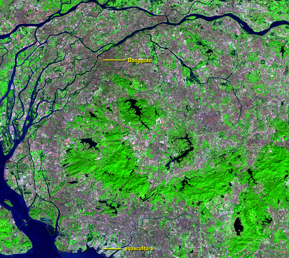 Nov. 14, 2019, Landsat 8 (path/row 122/44) — Urbanization around Dongguan, China
