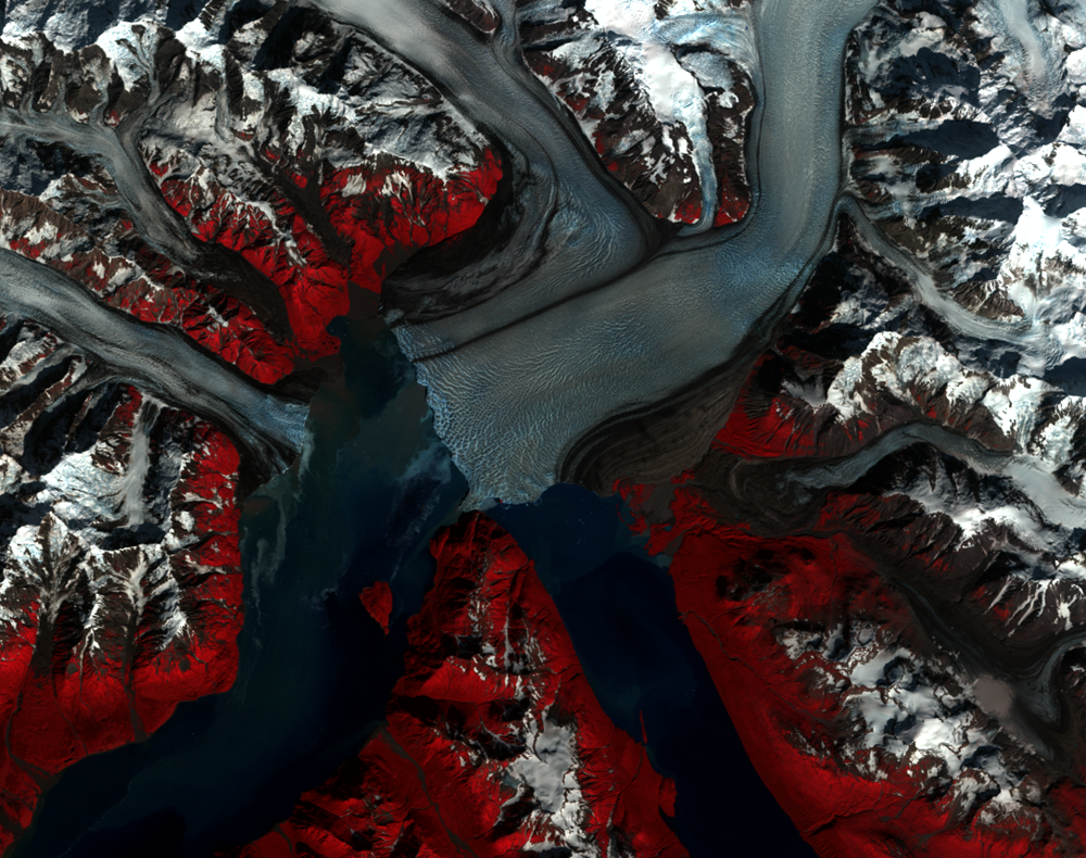 Sept. 11, 1986, Landsat 5 (path/row 62/18) — Fjord blocked by Hubbard Glacier, Alaska, USA
