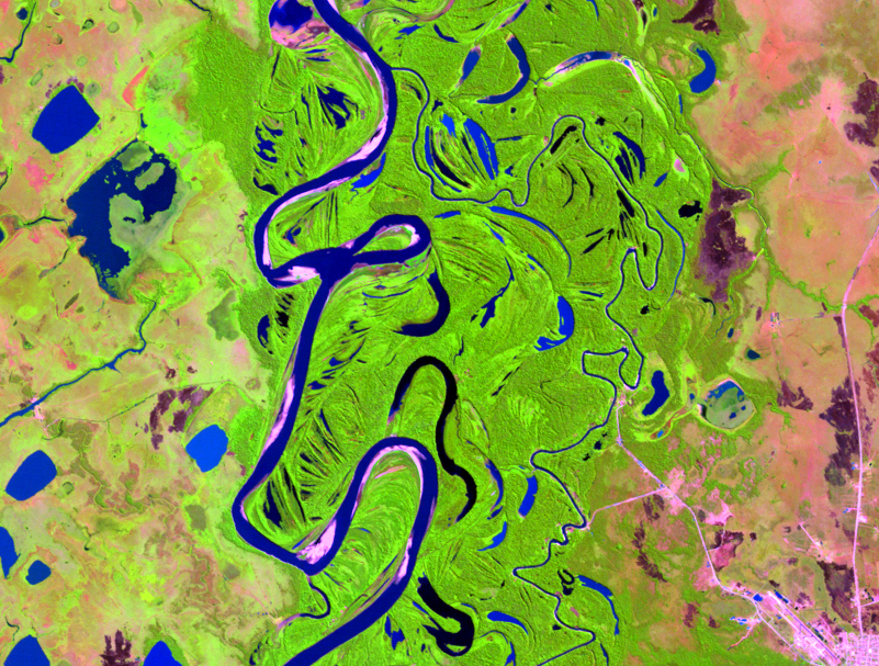 Aug. 7, 1994, Landsat 5 (path/row 232/70) — Oxbow formation on the Mamoré River, Bolivia