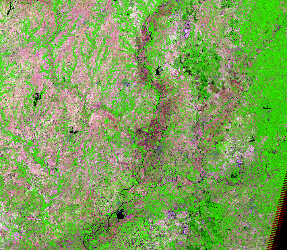 June 9, 2007, Landsat 5 (path/row 22/33) — Flooding in Illinois/Indiana, USA