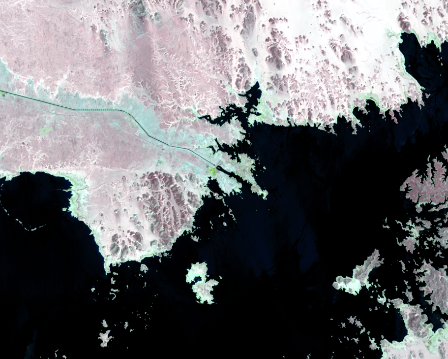 Aug. 19 and 28, 2013, Landsat 8 (path/row 175,176/44) — location of Mubarak Pumping Station, Lake Nasser, Egypt