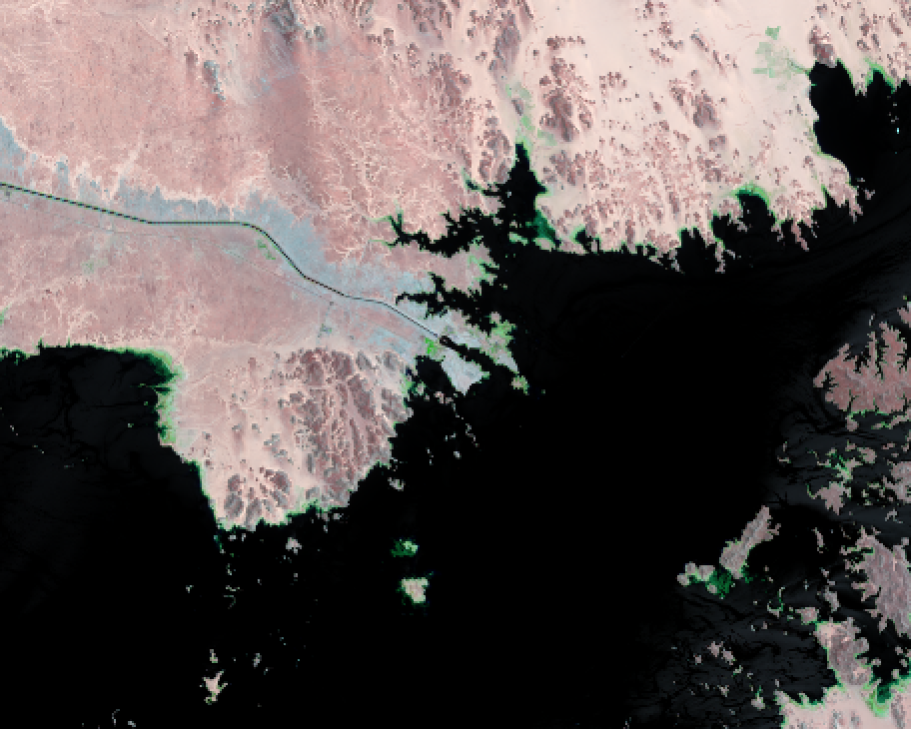 July 3 and 12, 2019, Landsat 8 (path/row 175,176/44) — location of Mubarak Pumping Station, Lake Nasser, Egypt