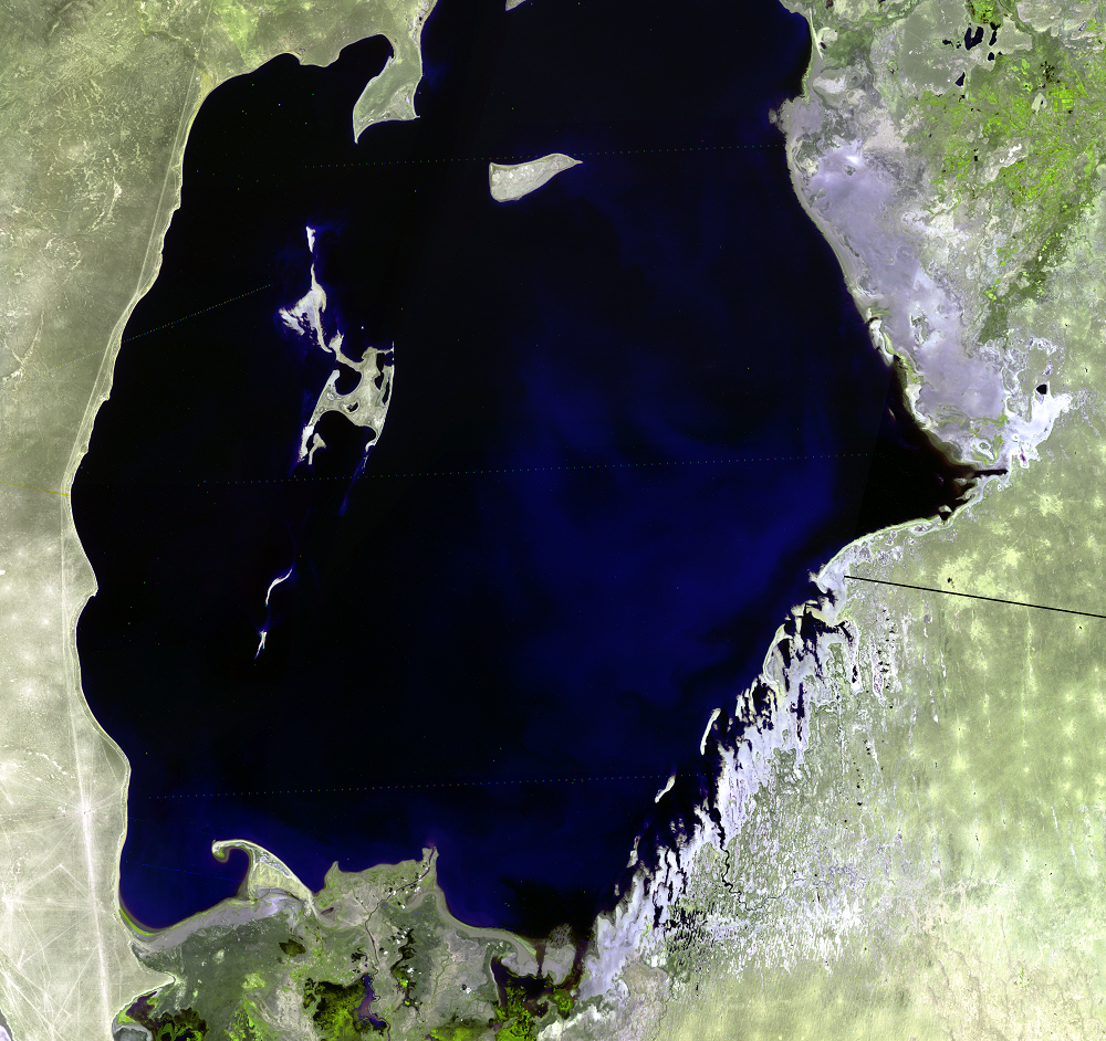 Sep. 1, 2, 3, 22, 1977, Landsat 2 (path/row 172–175/27–30) — South Aral Sea