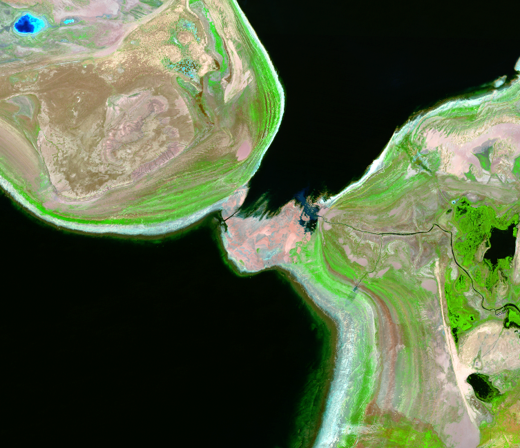 Aug. 10, 19, 28; Sep. 27, 1987, Landsat 5 (path/row 160–162/27–30) — Kok-Aral Dam