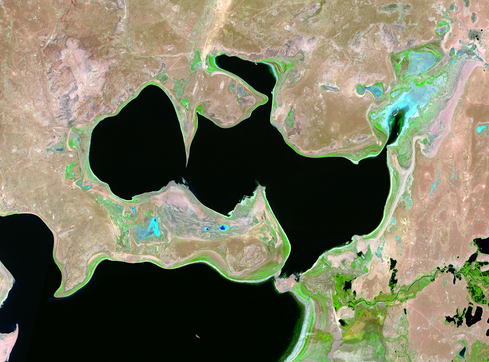 Aug. 10, 19, 28; Sep. 27, 1987, Landsat 5 (path/row 160–162/27–30) — North Aral 