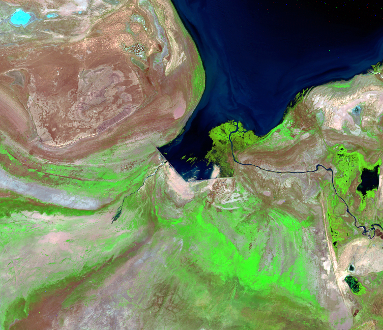 Sep. 18, 27; Oct. 27, 1998; Aug. 20, 1999, Landsat 5 (path/row 160–162/27–30) — Kok-Aral Dam