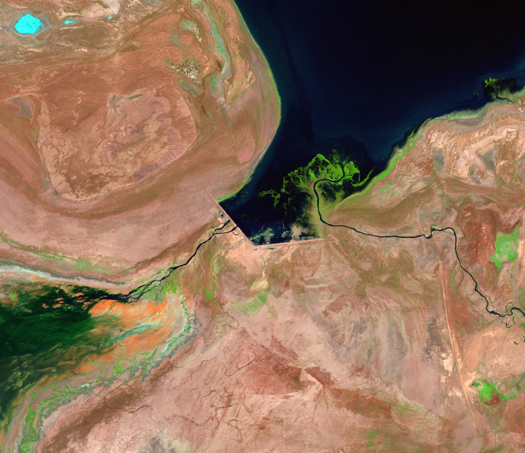 July, 31; Aug. 23, 30; Sep. 1, 2006, Landsat 5 (path/row 160–162/27–30) — Kok-Aral Dam