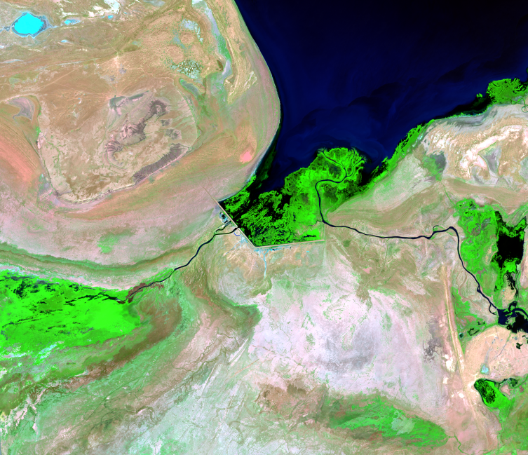 Aug. 18, 20, 27, 2019, Landsat 8 (path/row 160–162/27–30) — Kok-Aral Dam