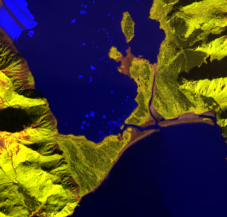 Sep. 2, 2014, Landsat 8 (path/row 68/18) — Bear Glacier Lagoon, close-up of moraine breach, Alaska, USA