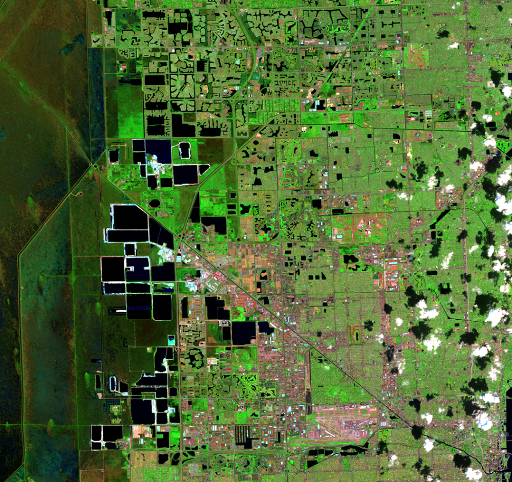 Oct. 3, 2009, Landsat 5 (path/row 15/42) — Limestone mining near Miami, Florida, USA