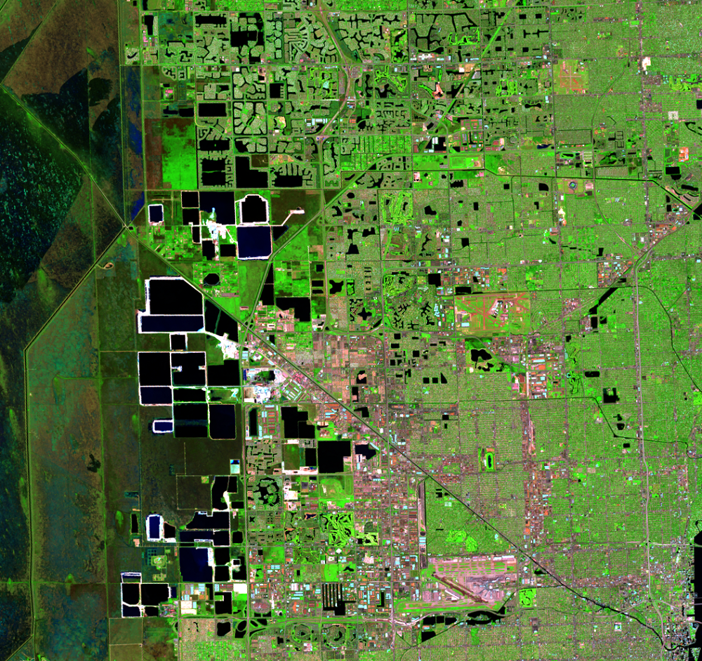 Oct. 17, 2014, Landsat 8 (path/row 15/42) — Limestone mining near Miami, Florida, USA