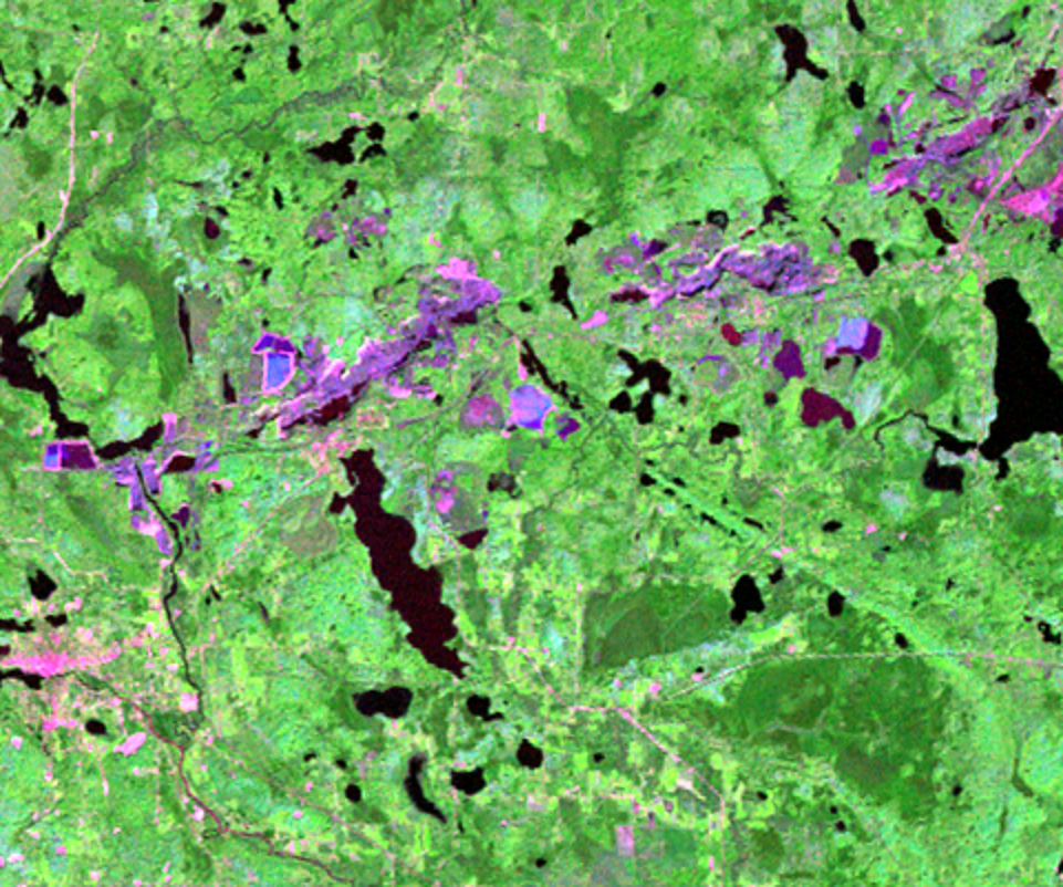 Sep. 26, 1974, Landsat 1 (path/row 29/27) — rising pit lakes, Mesabi Range, Minnesota, USA