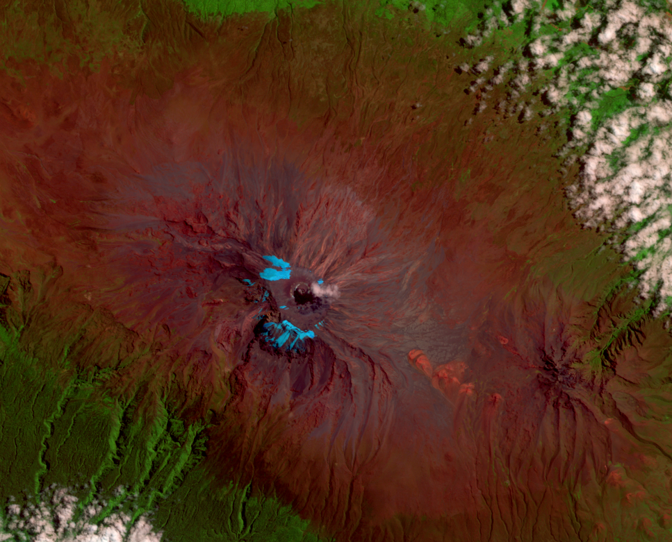 Aug. 19, 2010, Landsat 5 (path/row 168/62) — Glaciers on top of Mount Kilimanjaro, Tanzania