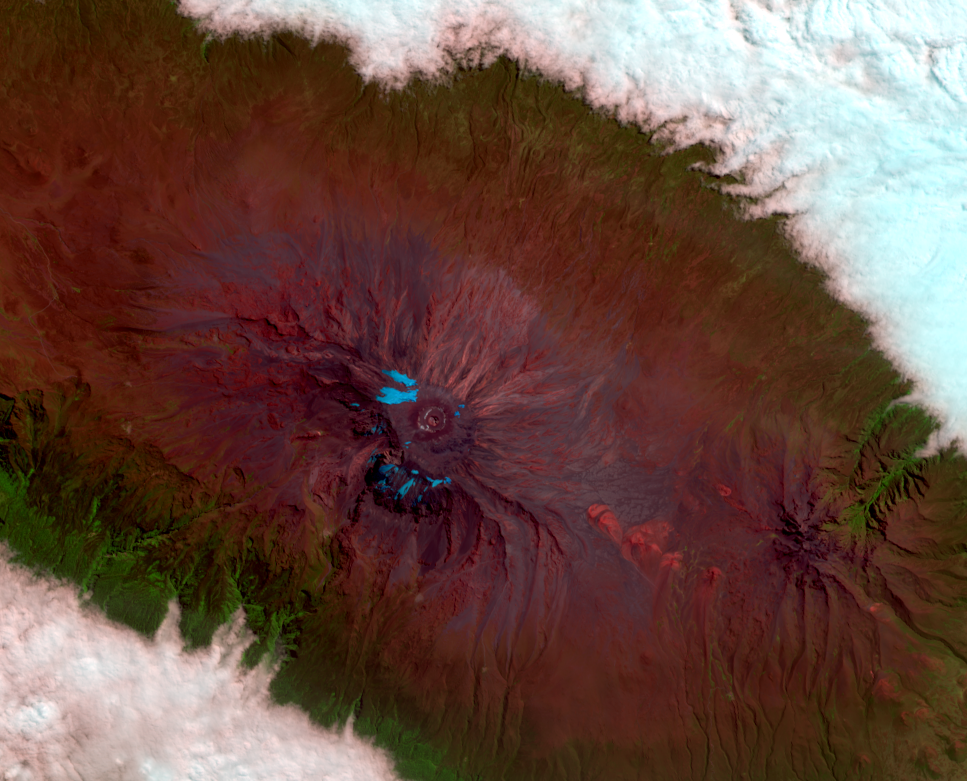 July 27, 2019, Landsat 8 (path/row 168/62) — Glaciers on top of Mount Kilimanjaro, Tanzania