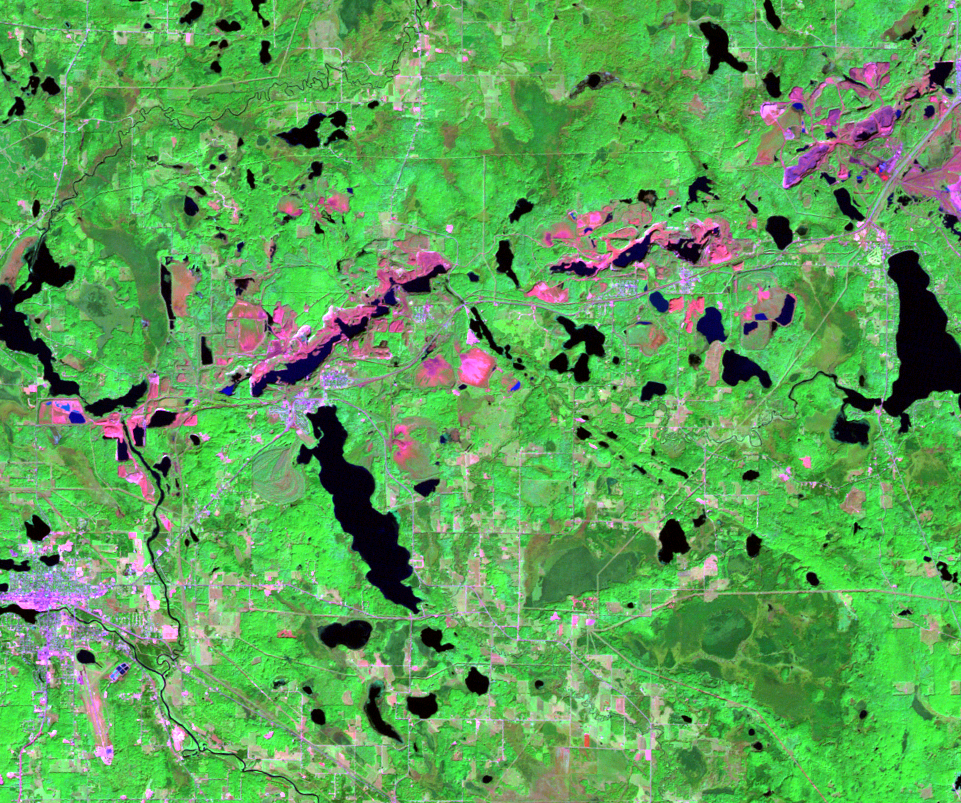 Sep. 16, 1984, Landsat 5 (path/row 27/27) — rising pit lakes, Mesabi Range, Minnesota, USA