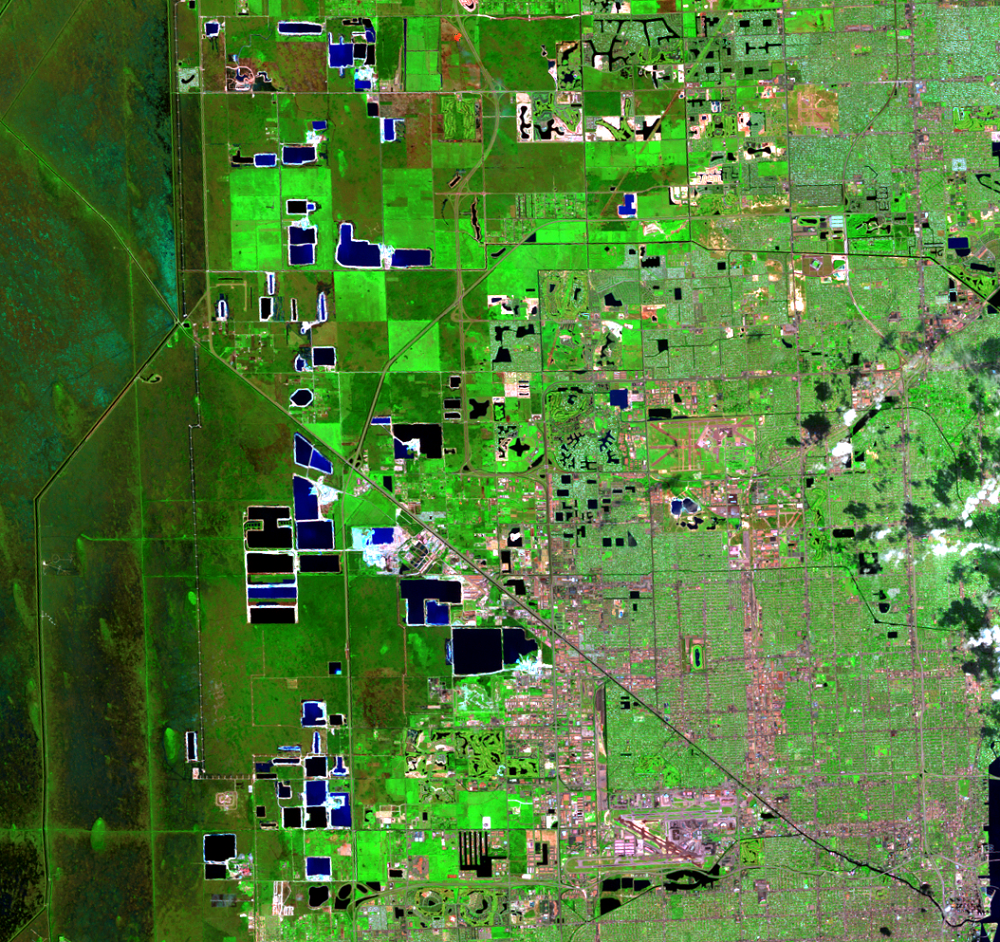Oct. 7, 1987, Landsat 5 (path/row 15/42) — Limestone mining near Miami, Florida, USA