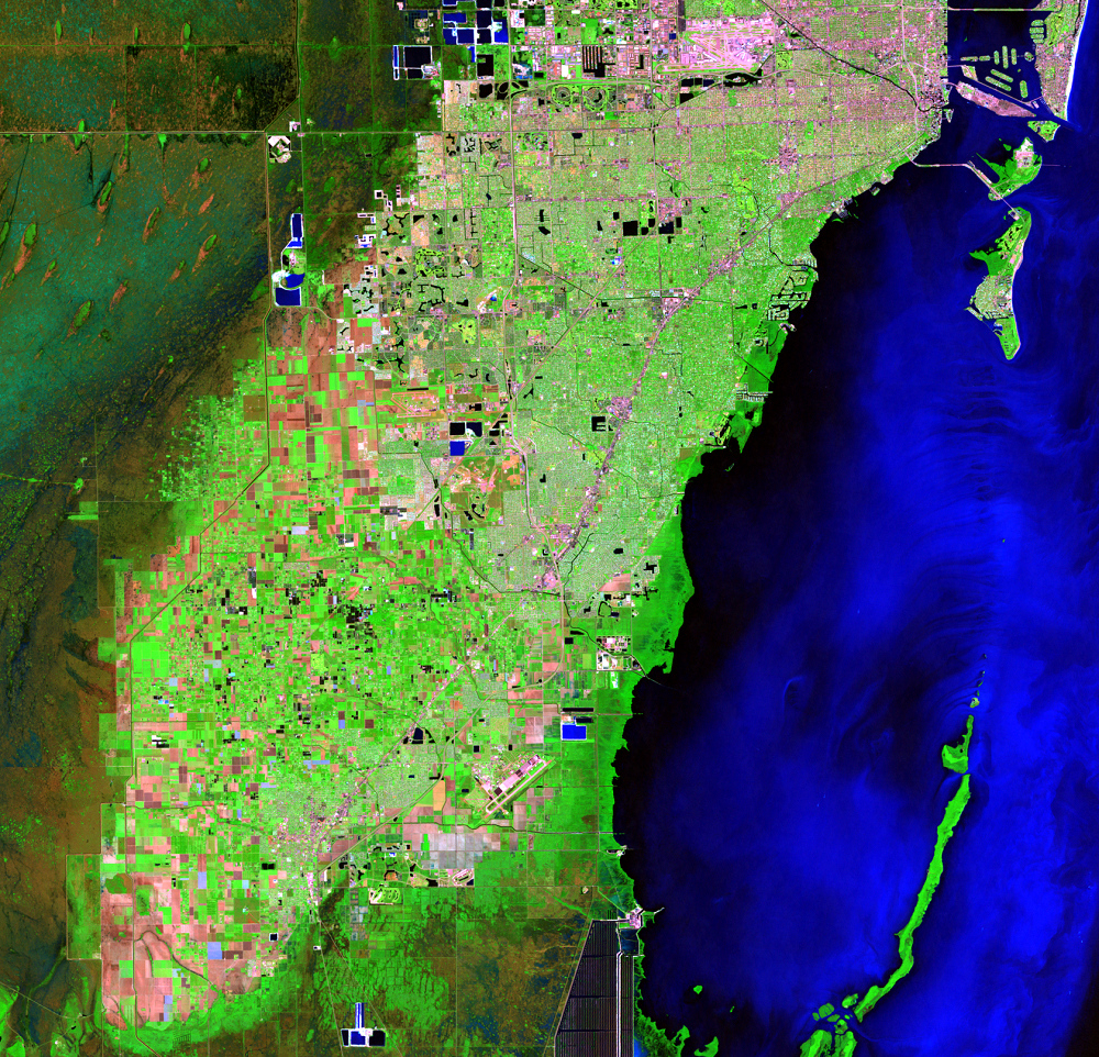Nov. 6, 1998, Landsat 5 (path/row 15/42) — Miami and Homestead, Florida, USA