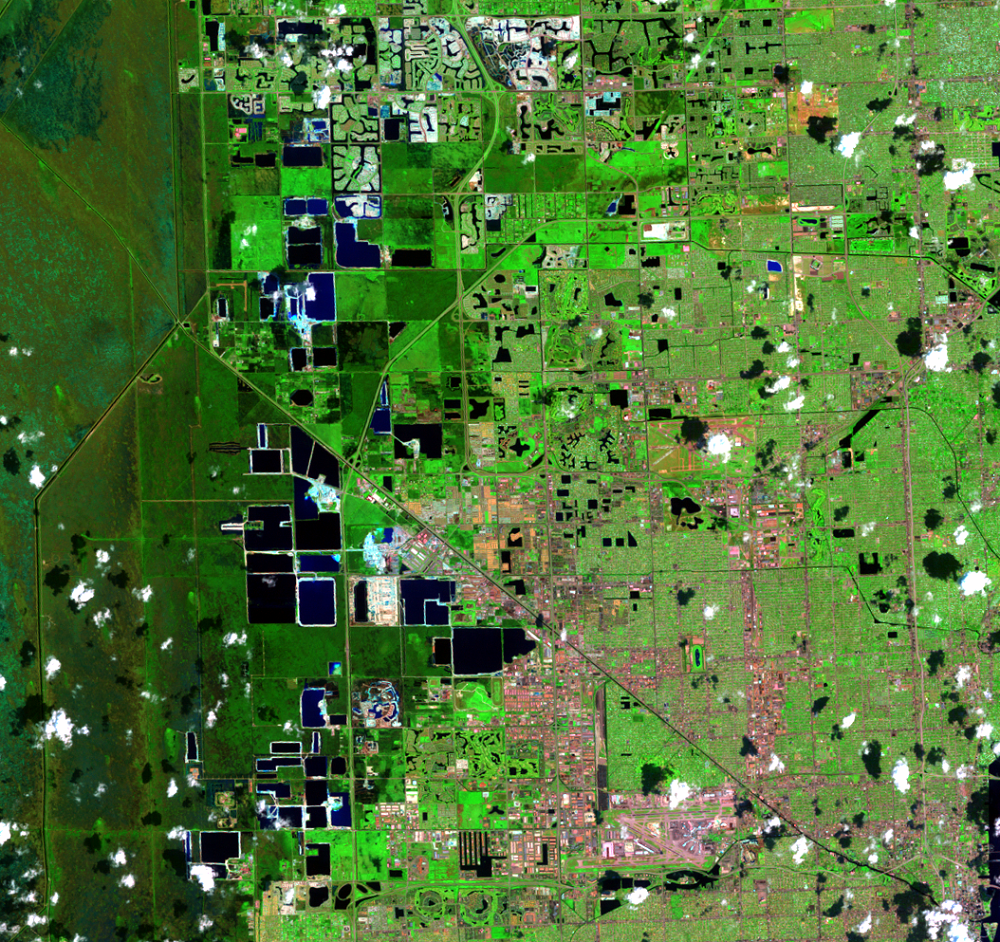 Sep. 13, 1996, Landsat 5 (path/row 15/42) — Limestone mining near Miami, Florida, USA