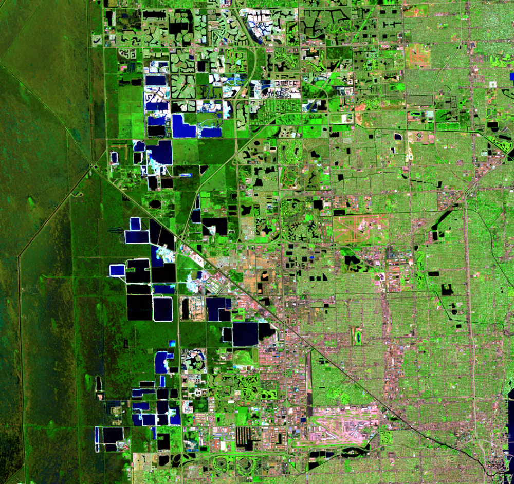Nov. 6, 1998, Landsat 5 (path/row 15/42) — Limestone mining near Miami, Florida, USA