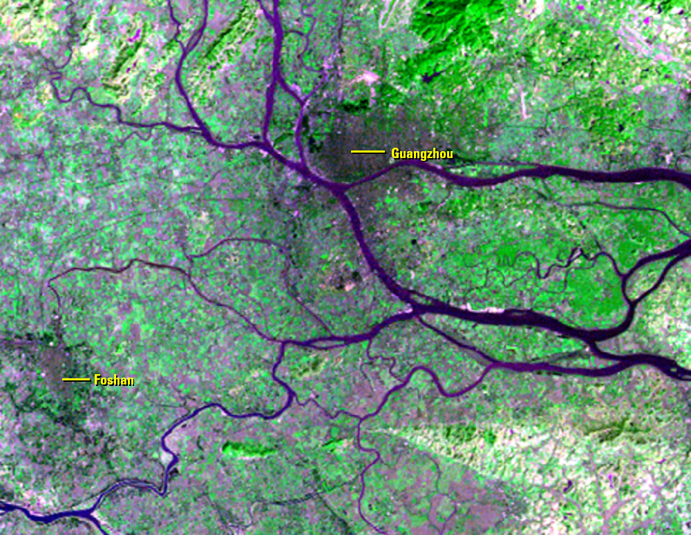 Dec. 25, 1973, Landsat 1 (path/row 131/44) — Guangzhou and Foshan, China