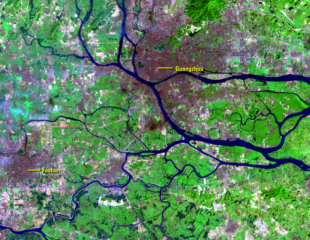 Nov. 9, 1994, Landsat 5 (path/row 122/44) — Guangzhou and Foshan, China