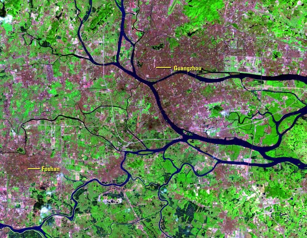 Sept. 14, 2000, Landsat 7 (path/row 122/44) — Guangzhou and Foshan, China