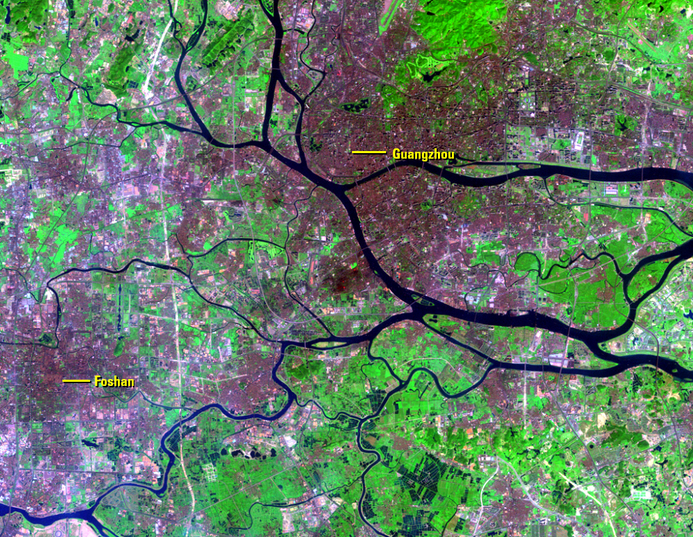 Oct. 22, 2005, Landsat 5 (path/row 122/44) — Guangzhou and Foshan, China