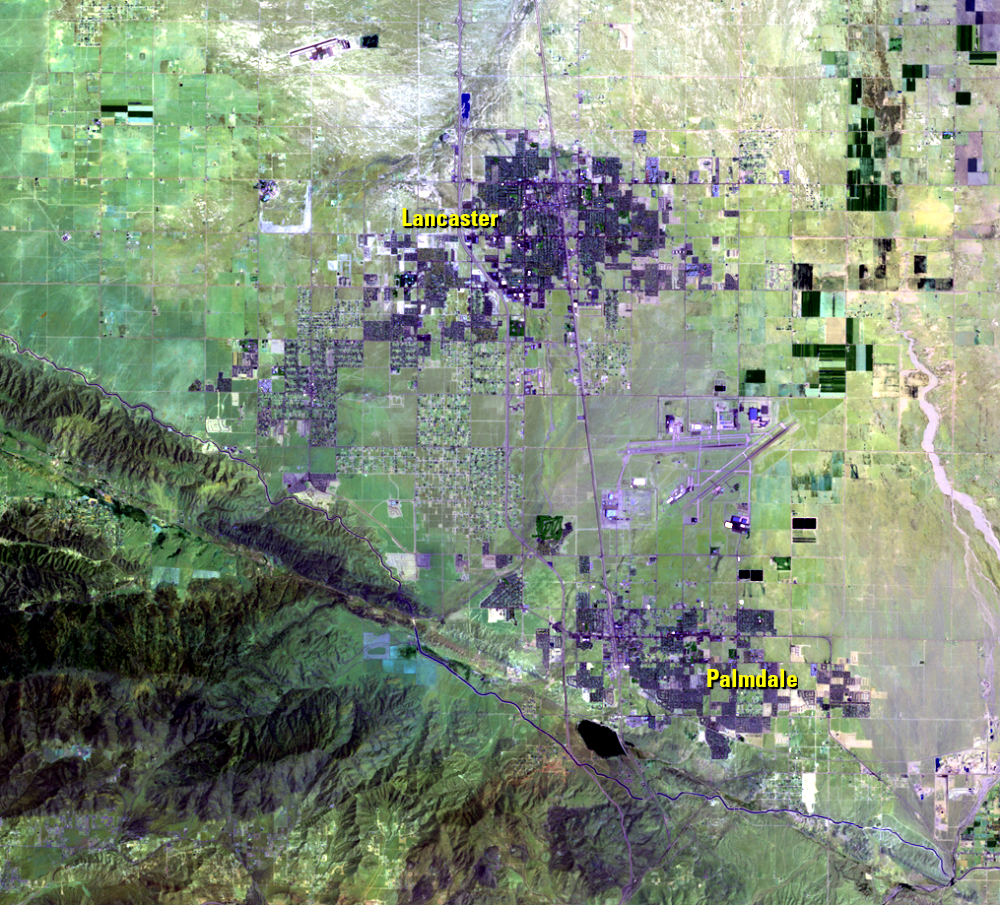 June 9, 1988, Landsat 5 (path/row 41/36) — Lancaster and Palmdale, California, USA