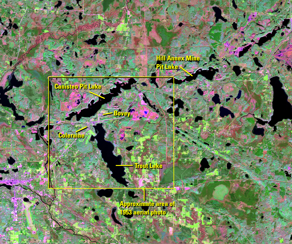 Oct. 5, 2020, Landsat 5 (path/row 27/27) — rising pit lakes, Mesabi Range, Minnesota, USA