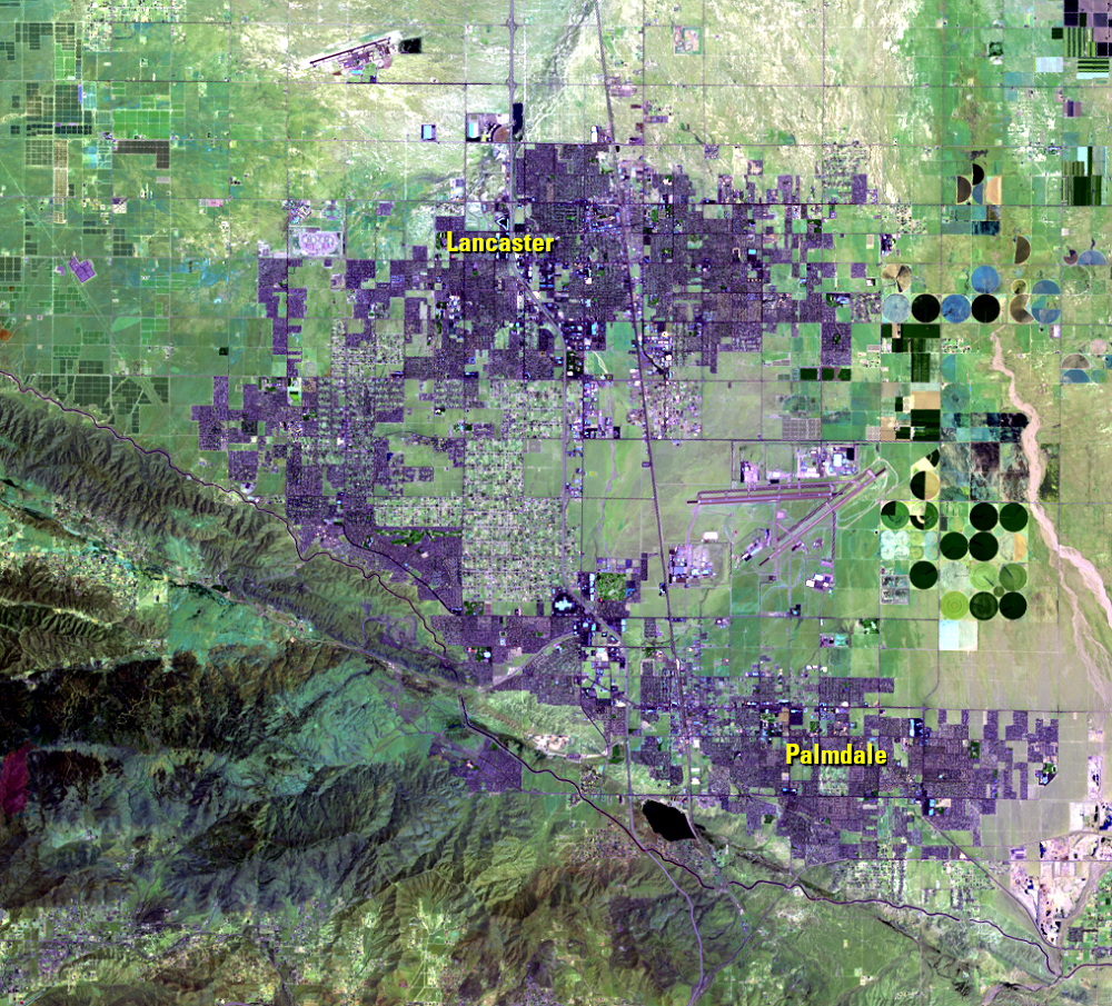 July 3, 2020, Landsat 8 (path/row 41/36) — Lancaster and Palmdale, California, USA