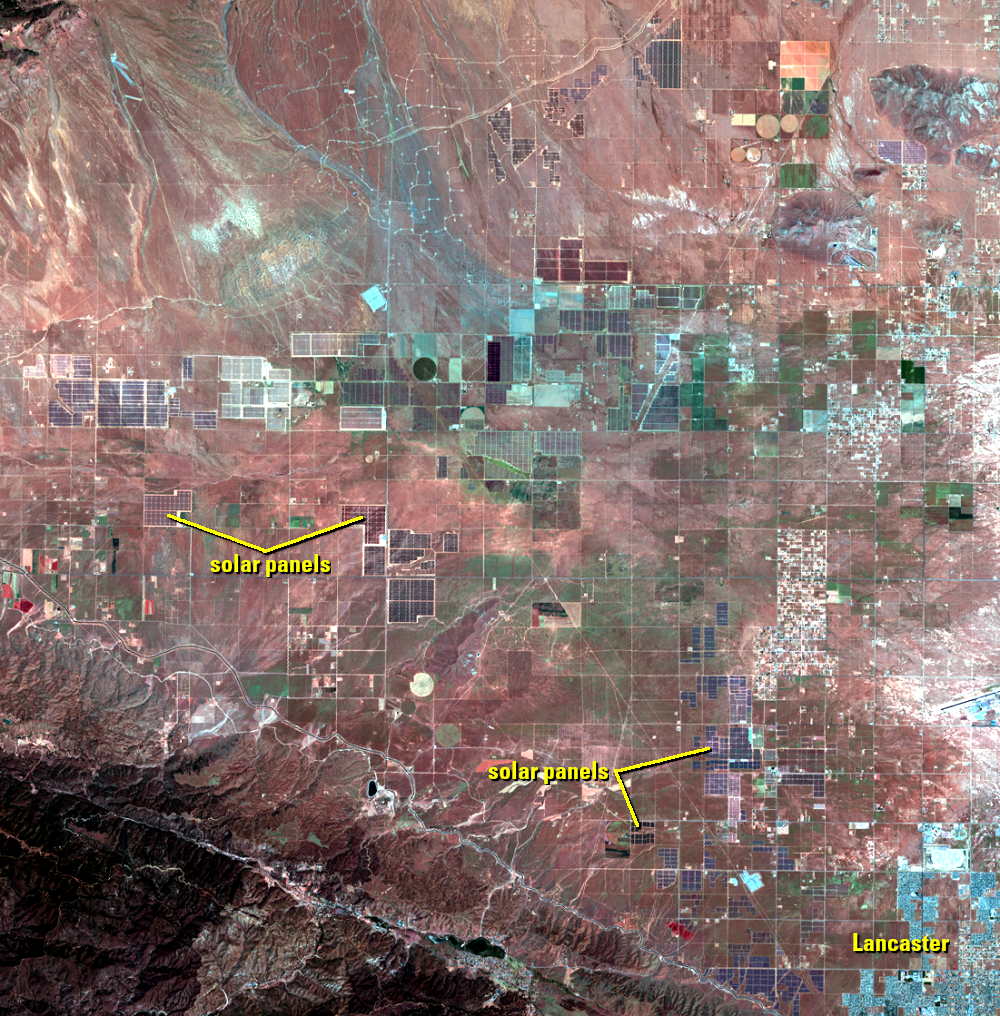 July 3, 2020, Landsat 8 (path/row 41/36) — Solar farms, Antelope Valley, California, USA